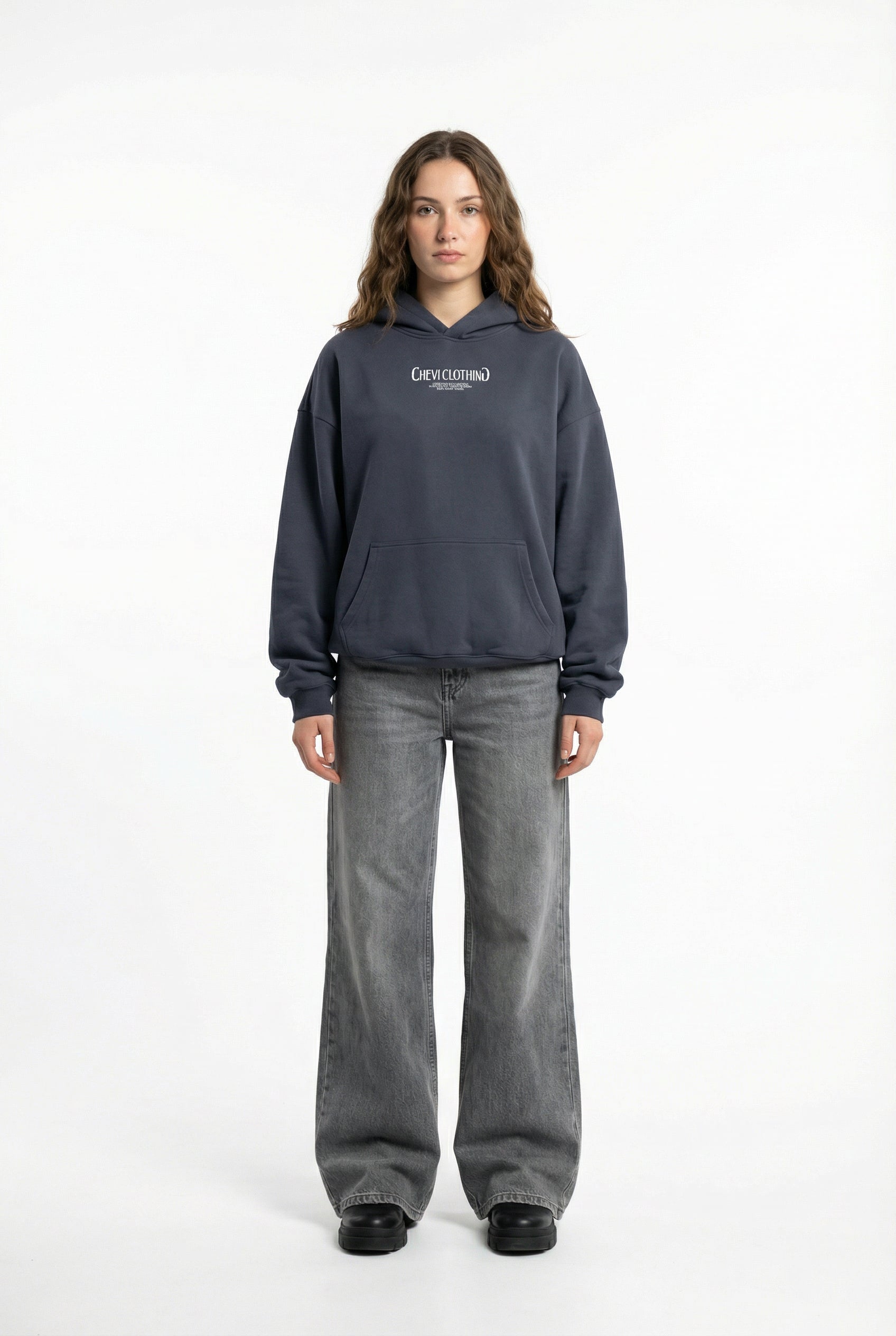 Unisex Cropped Drop Shoulder Heavyweight Oversized Hoodie(460GSM) (Dark Grey) 